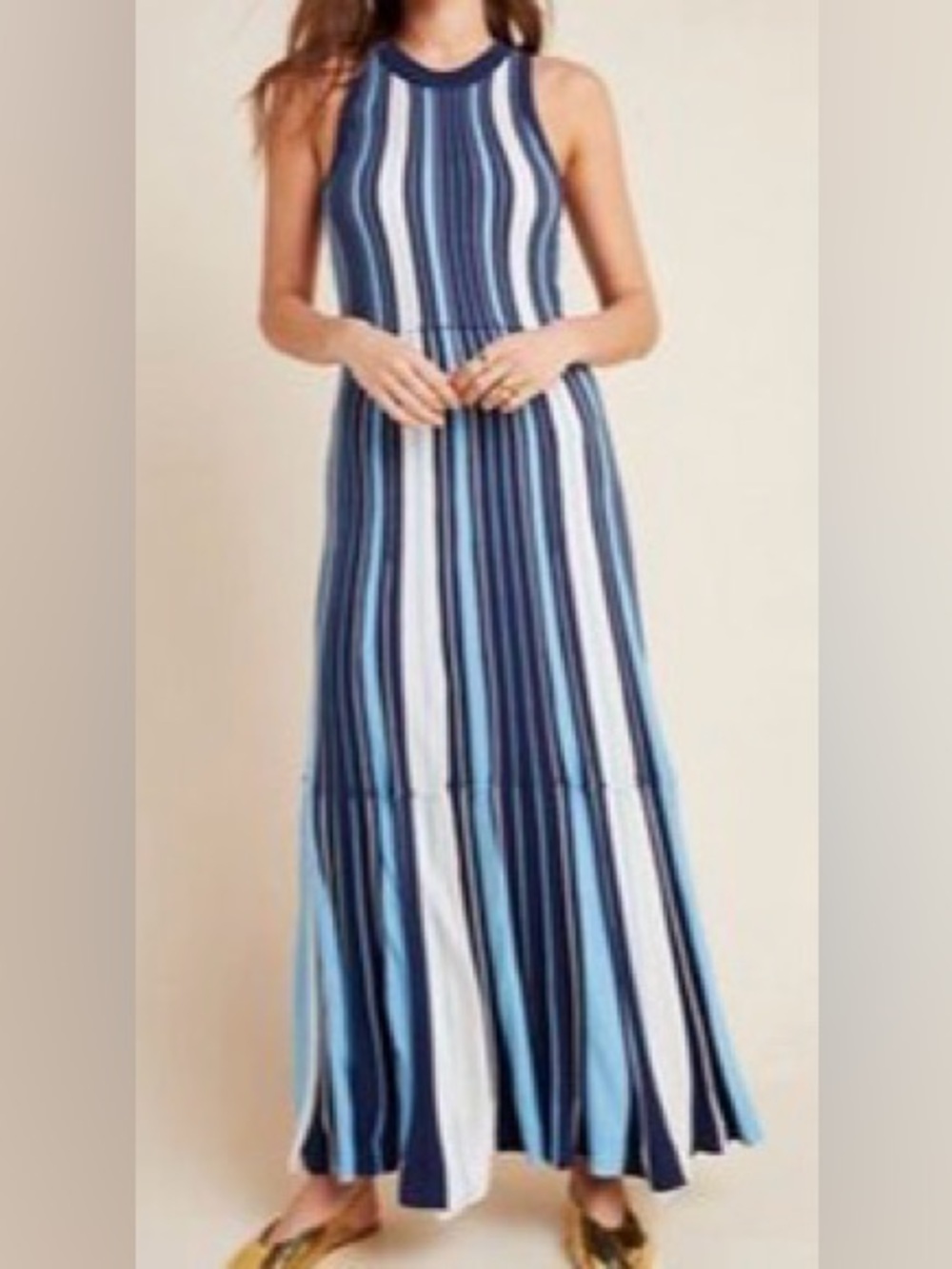 Maeve Navy, Light Blue & White Striped Maxi Dress